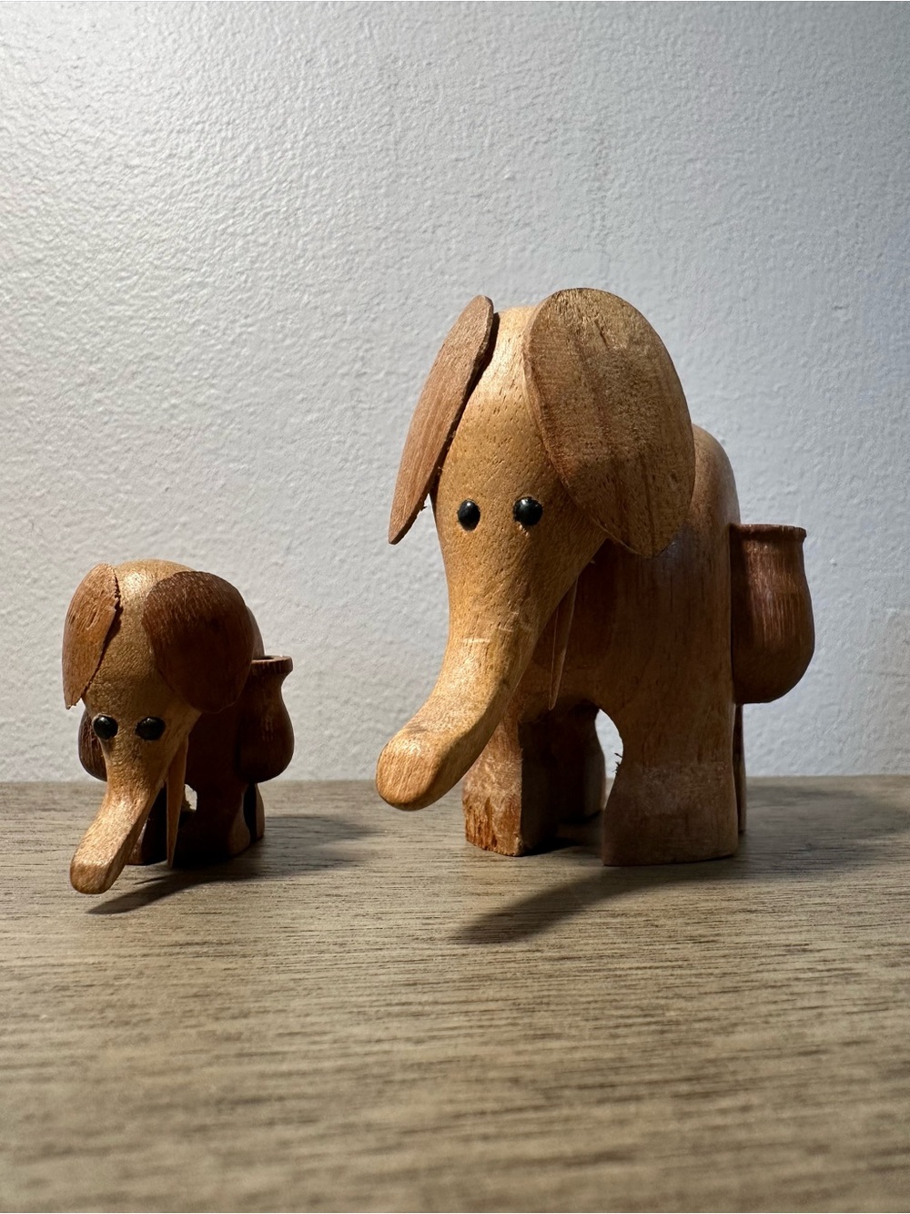 Hand-Carved Wooden Elephant Figurines
